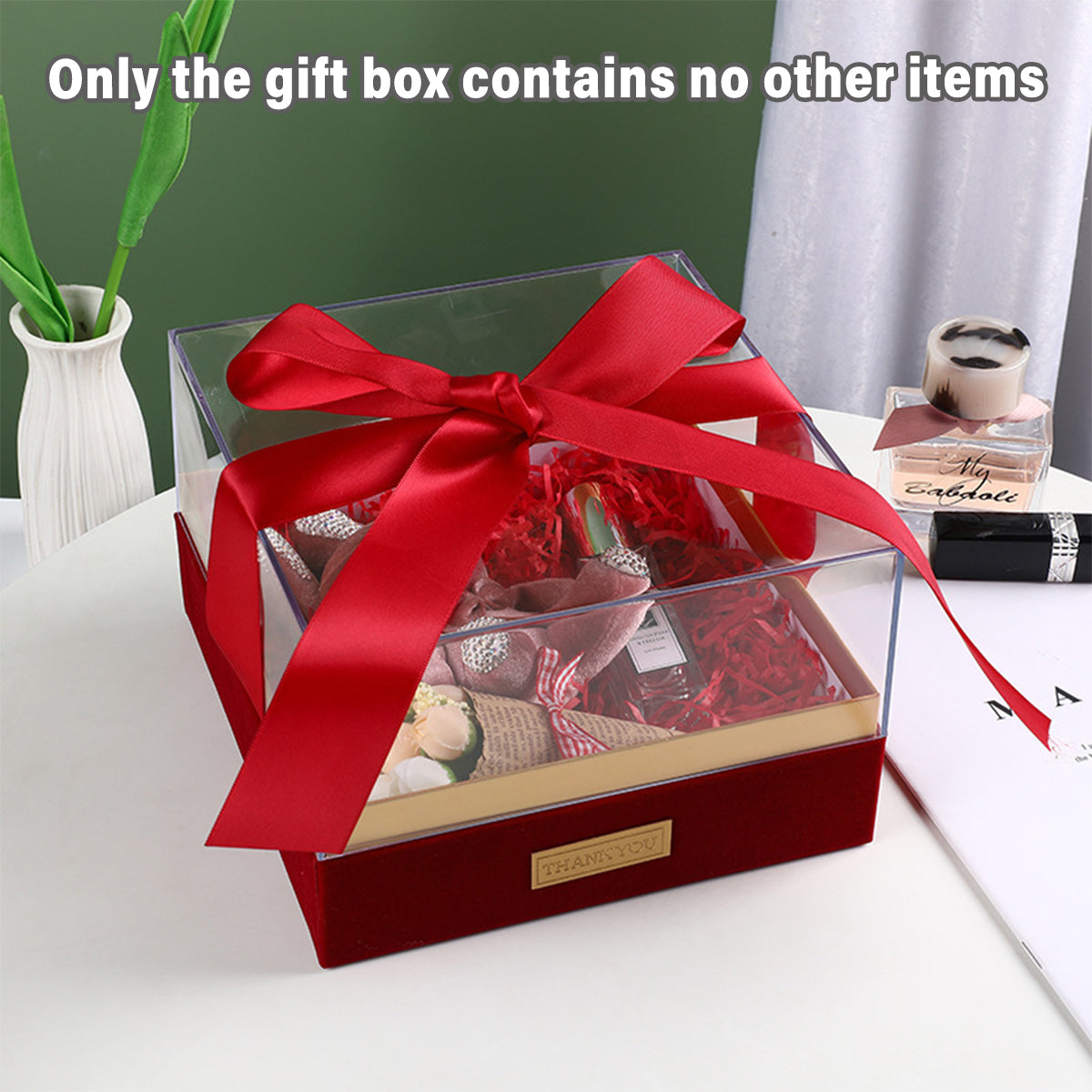 Clear Acrylic Gift Box with Bow for Display Packaging