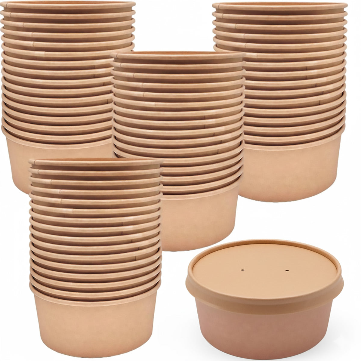 50PCS 750ml Disposable Paper Bowls with Lids Food-Grade for Takeaway Packaging