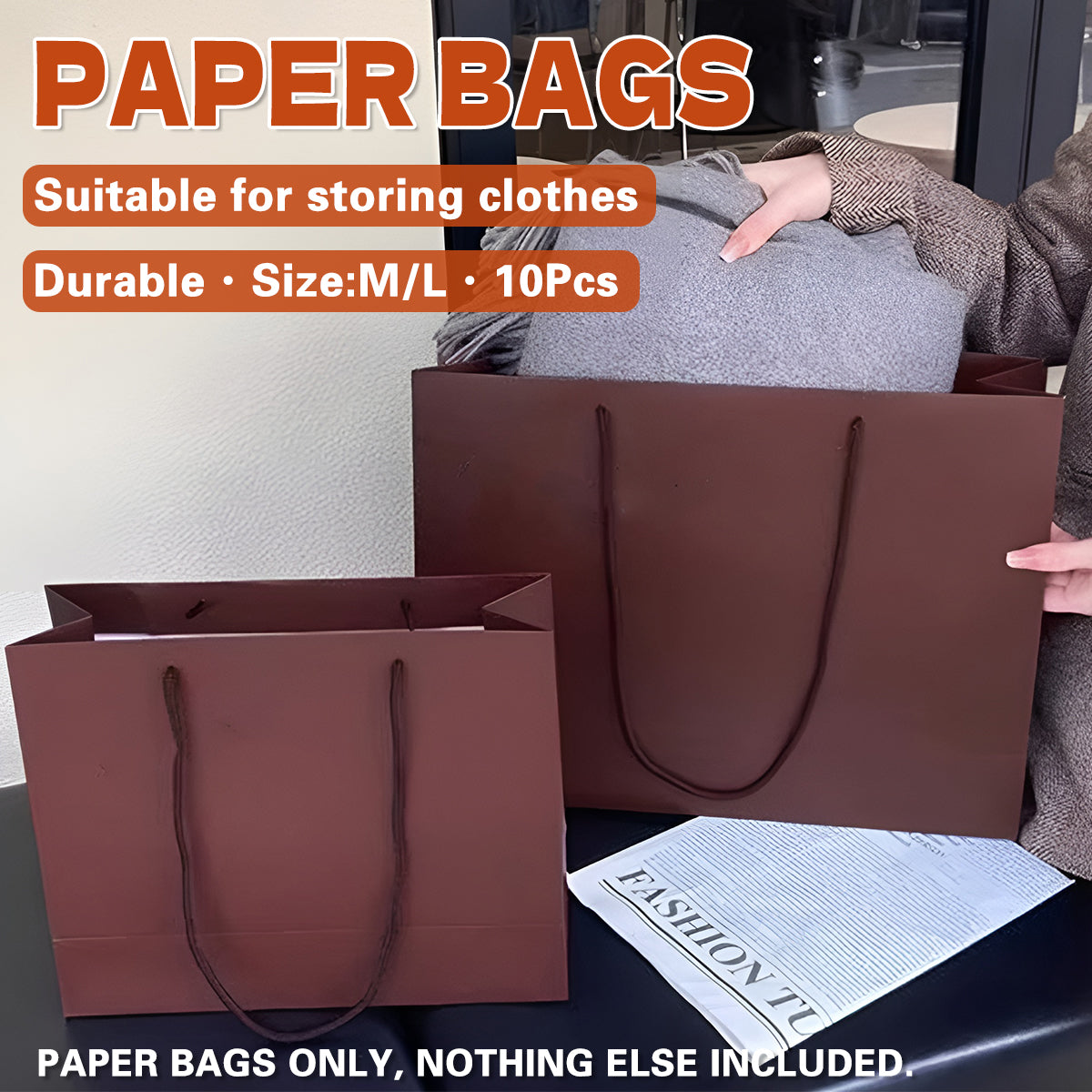10PCS Clothing Gift Bags Durable Kraft Paper Shopping & Packaging
