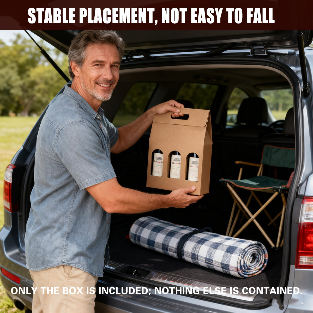 5PCS 3 Bottle Kraft Paper Wine Gift Boxes with Handle Packaging