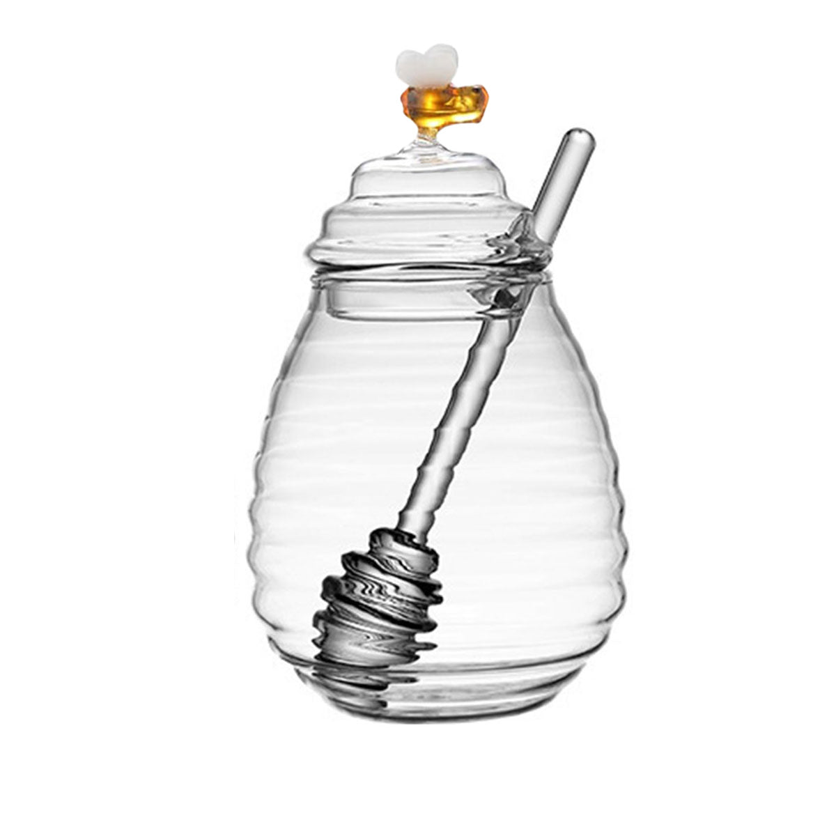 Household Glass Honey Jar with Lid 2PCS Stirring Rod Transparent Honey Bottle