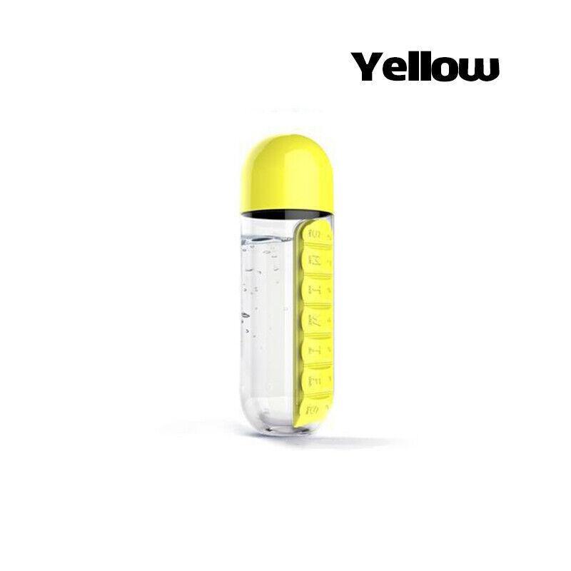 2 IN 1 Water Bottle With 7 Day Pill Box Organizer 1PC 5Colours 600ml - Discount Packaging Warehouse