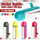 2 IN 1 Water Bottle With 7 Day Pill Box Organizer 1PC 5Colours 600ml - Discount Packaging Warehouse