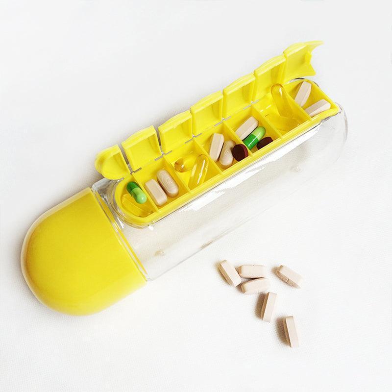 2 IN 1 Water Bottle With 7 Day Pill Box Organizer 1PC 5Colours 600ml - Discount Packaging Warehouse