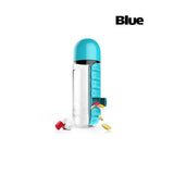 2 IN 1 Water Bottle With 7 Day Pill Box Organizer 1PC 5Colours 600ml - Discount Packaging Warehouse