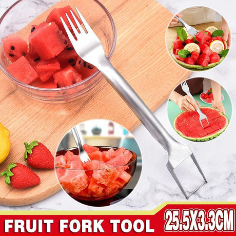 2-in-1 Watermelon Slicer Fork 1-2PCS 25.5x3.3cm Stainless Steel - Discount Packaging Warehouse