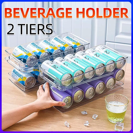 2-Tiers Soda Can Box Holder 1PC Clear Rolling Refrigerator Organizer - Discount Packaging Warehouse
