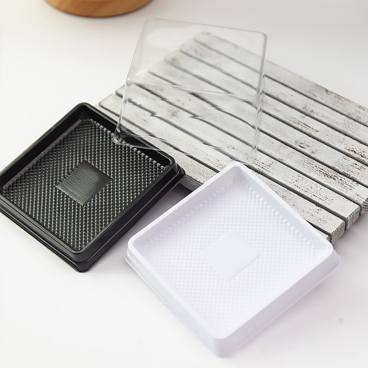 50PCS Transparent Cake Packaging Boxes 12x12x6.5cm PET Bakery Boxes