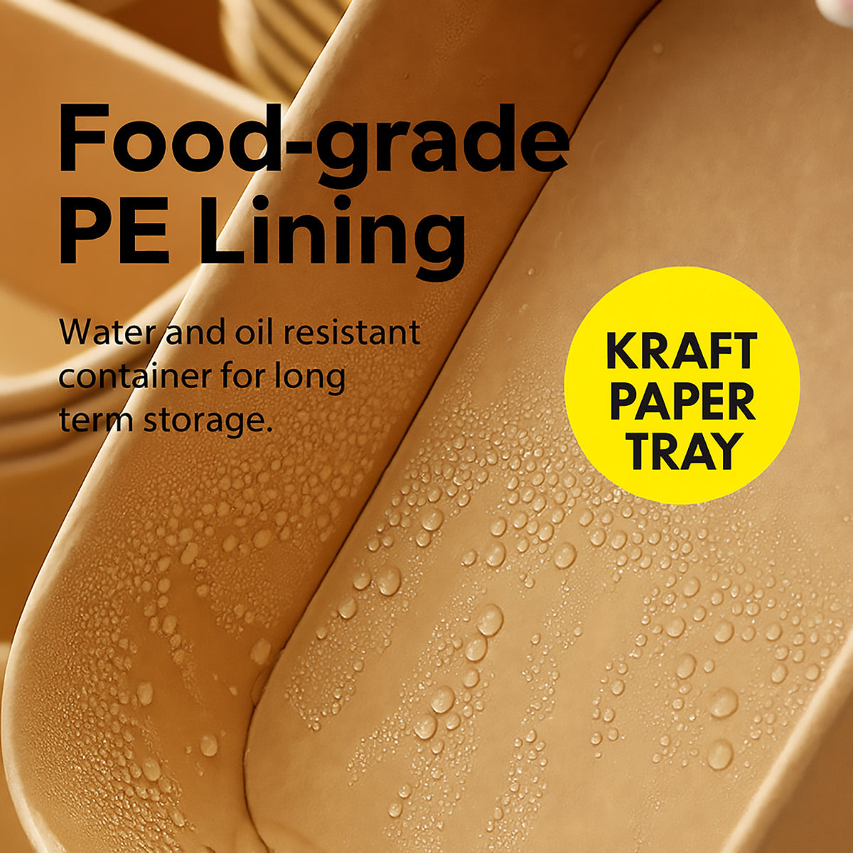 50PCS Disposable Square Food Containers with Lids 750ml Leak-Proof Kraft