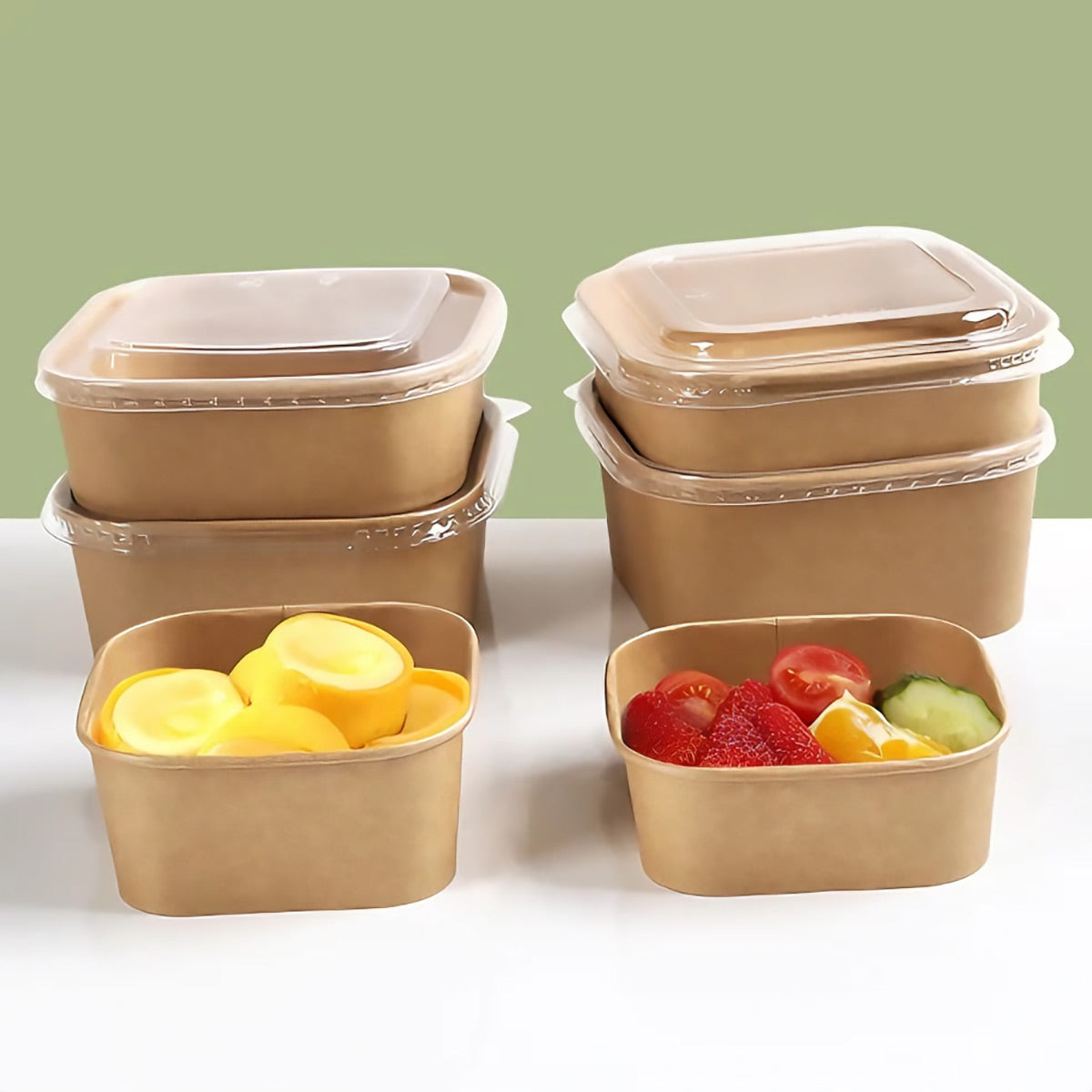 50PCS Disposable Square Food Containers with Lids 750ml Leak-Proof Kraft