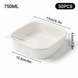 50PCS Disposable Square Food Containers with Lids 750ml Leak-Proof Kraft
