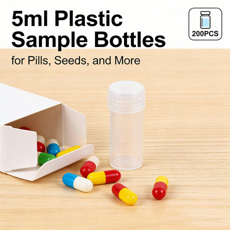 200PCS 5ml Clear Plastic Sample Bottles with Screw Lids for Storage
