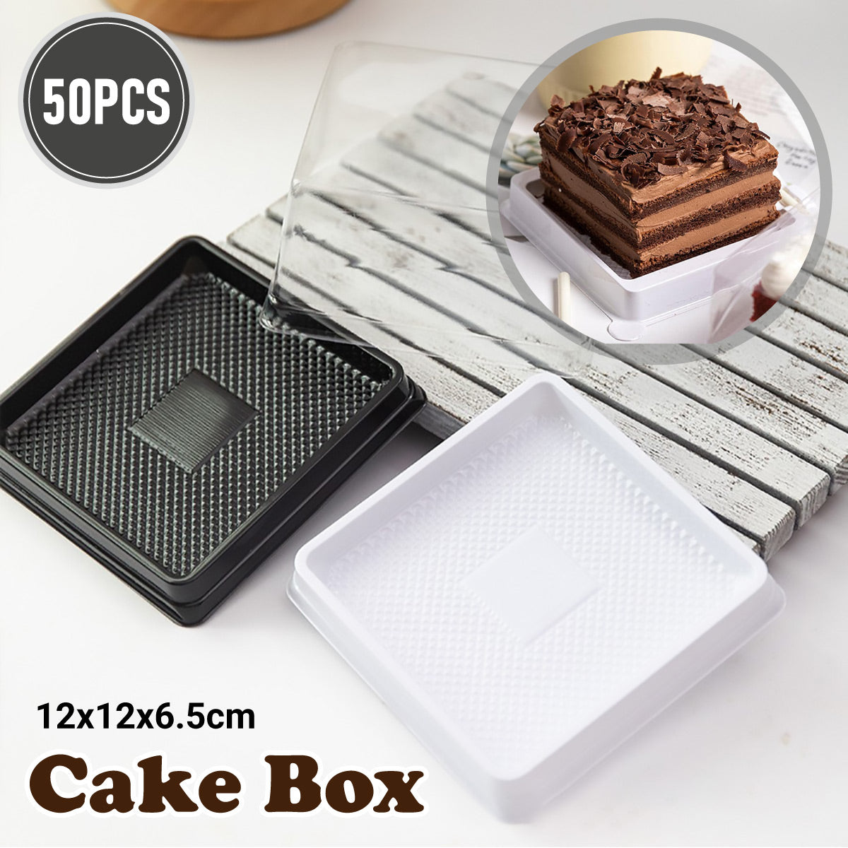 50PCS Transparent Cake Packaging Boxes 12x12x6.5cm PET Bakery Boxes