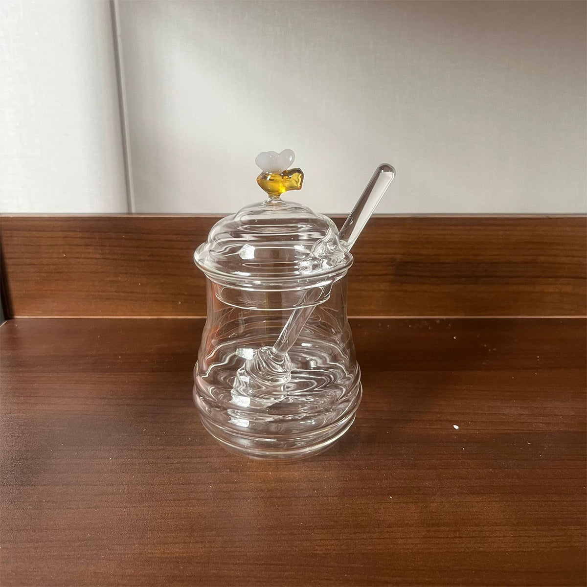 Household Glass Honey Jar with Lid 2PCS Stirring Rod Transparent Honey Bottle