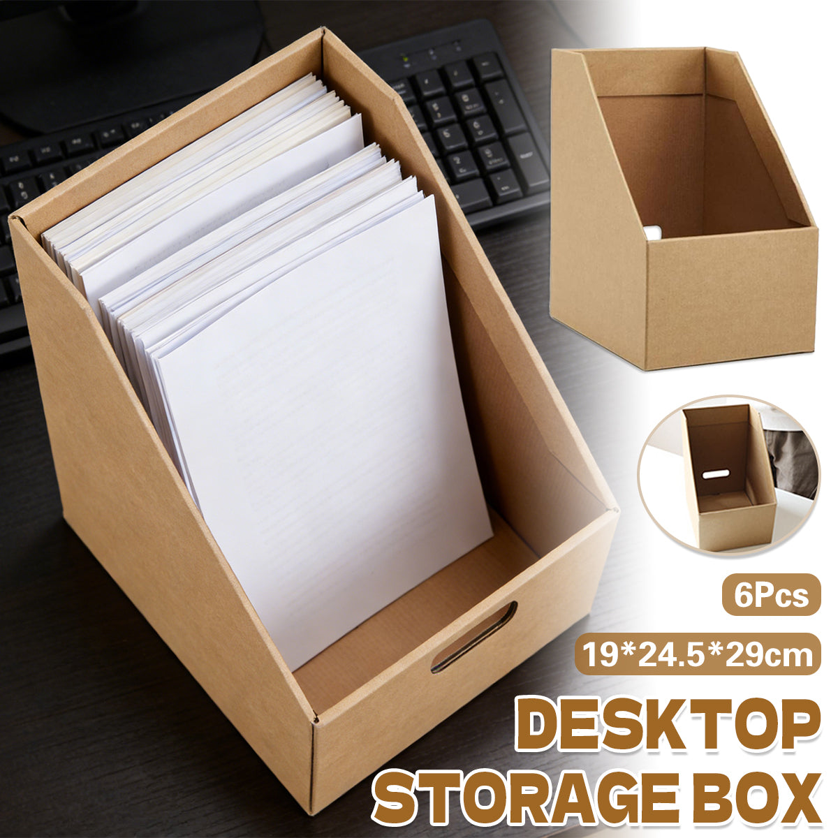 Kraft Paper Desktop Storage Boxes Document Organiser 6PCS