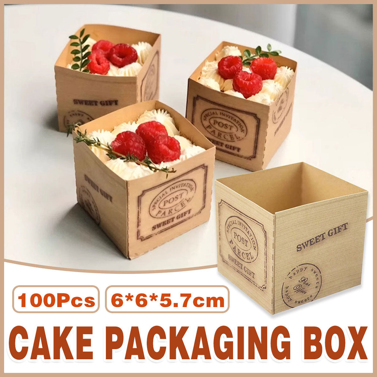 100pcs Kraft Paper Cupcake Boxes Holders for Party Dessert