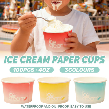 100PCS 4oz Ice Cream Paper Cups Food-Grade Waterproof Takeaway