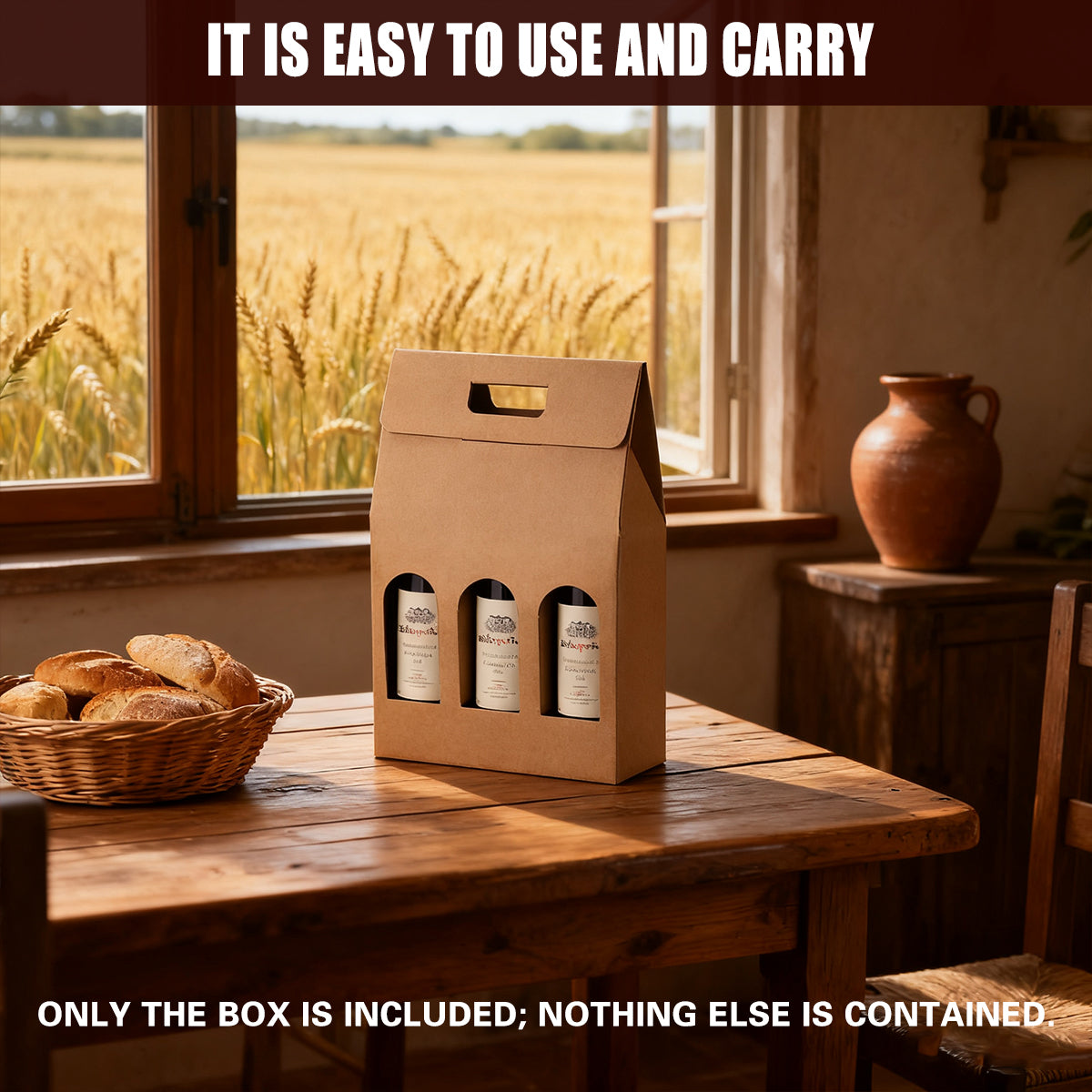 5PCS 3 Bottle Kraft Paper Wine Gift Boxes with Handle Packaging