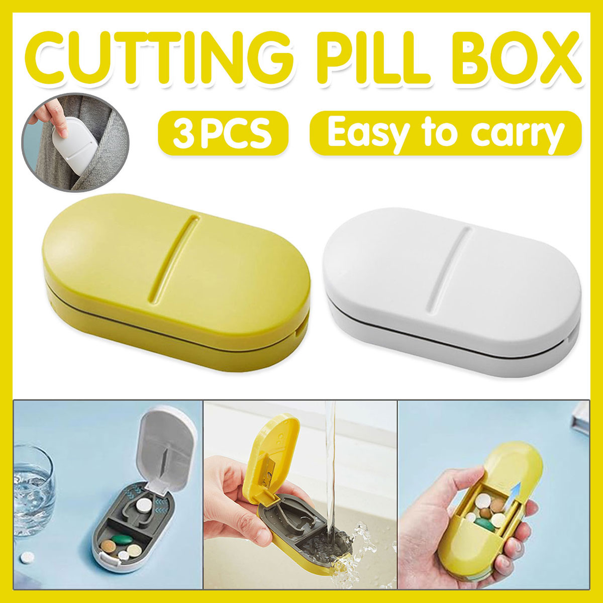 3pcs Tablet Cutter Pill Splitter Portable Medicine Organizer
