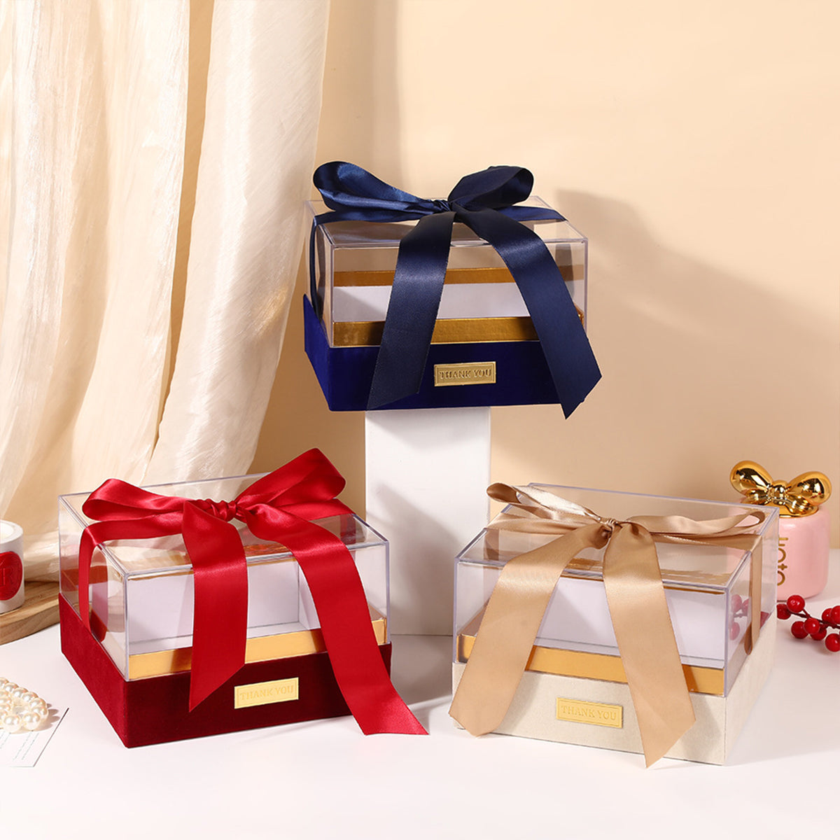 Clear Acrylic Gift Box with Bow for Display Packaging