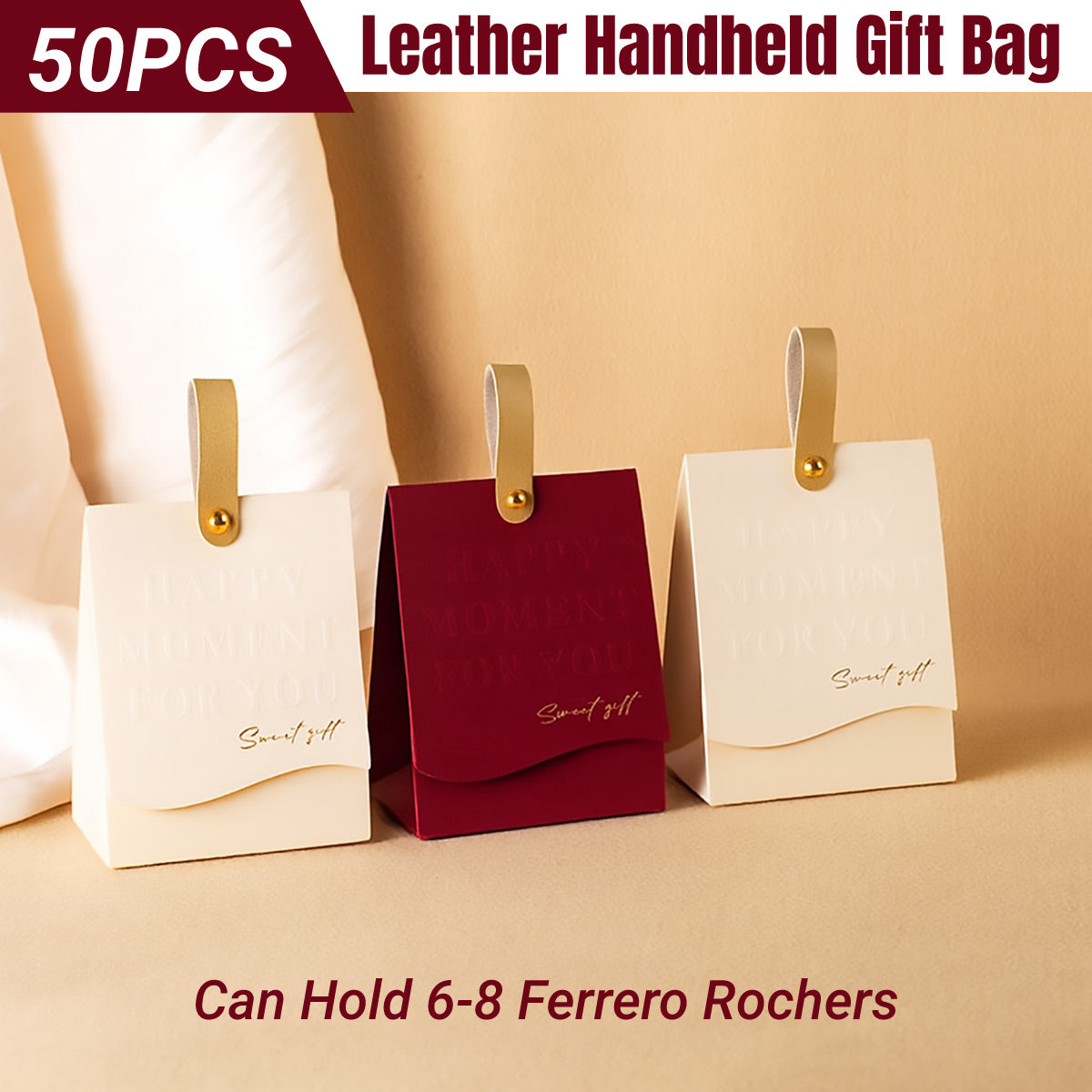 50PCS Leather Handheld Gift Bags Reusable with Handle for Events