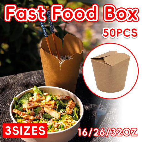 50PCS Food Grade Fast Food Takeaway Boxes Leakproof Greaseproof 16/26/32OZ