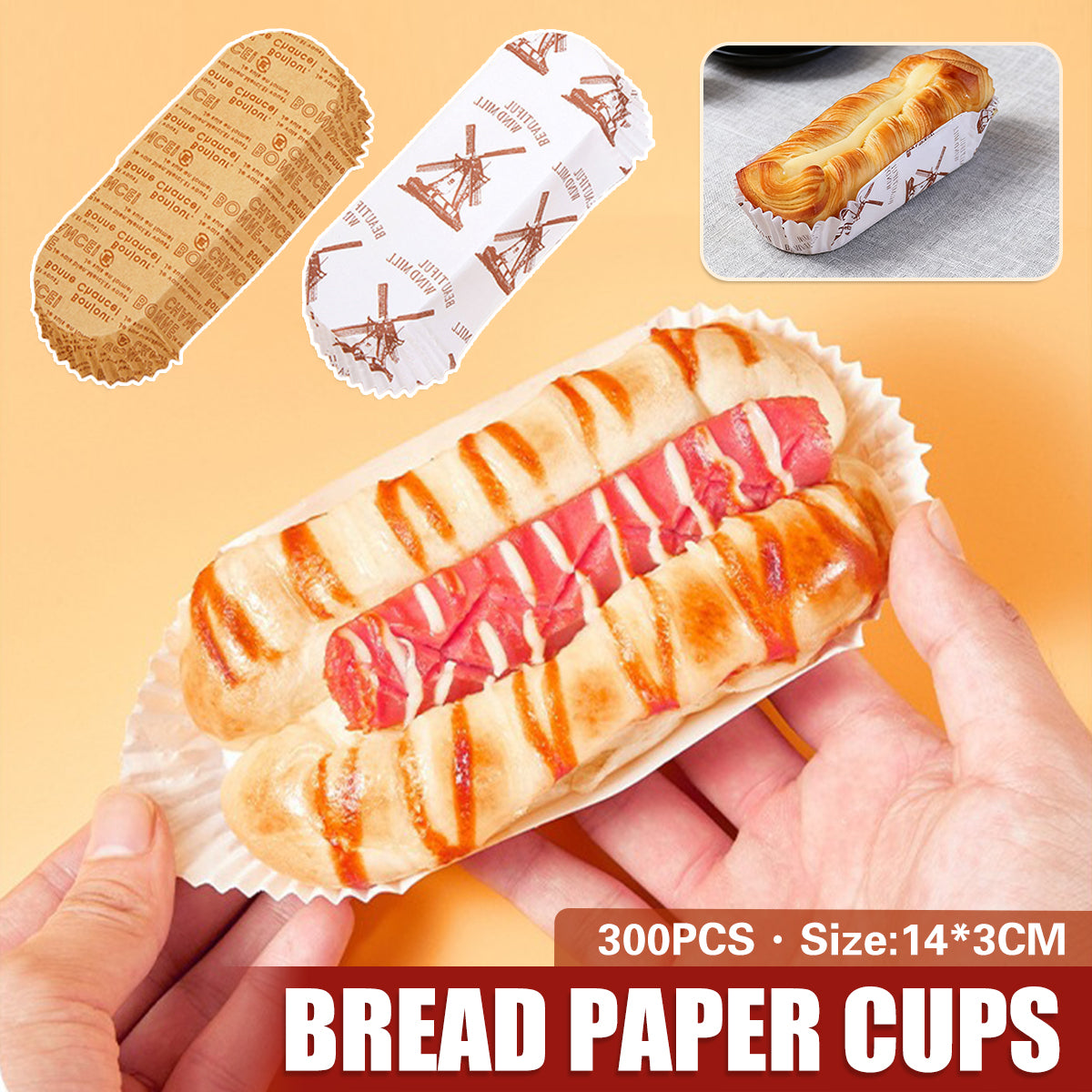 300PCS Bread Paper Cups Food Grade Oil Proof Heat Resistant