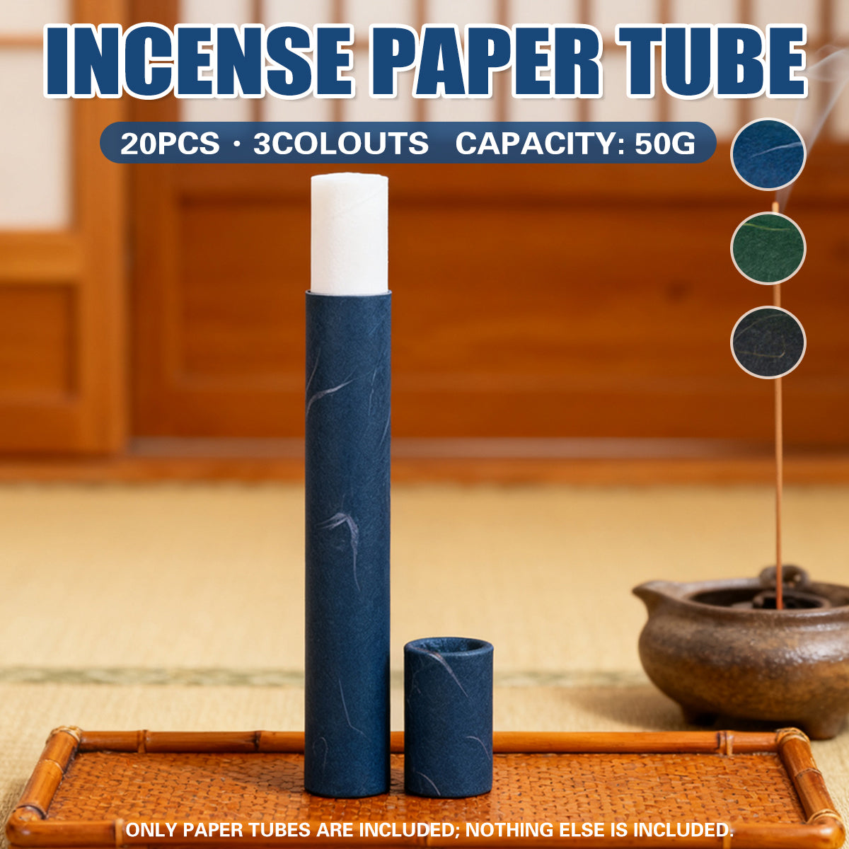 20PCS Incense Paper Tubes 50G Capacity Blue Green Black Durable