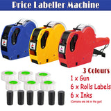 Price Tag Gun 1PC with 6 Label Rolls 6 Ink Rollers 3Colours