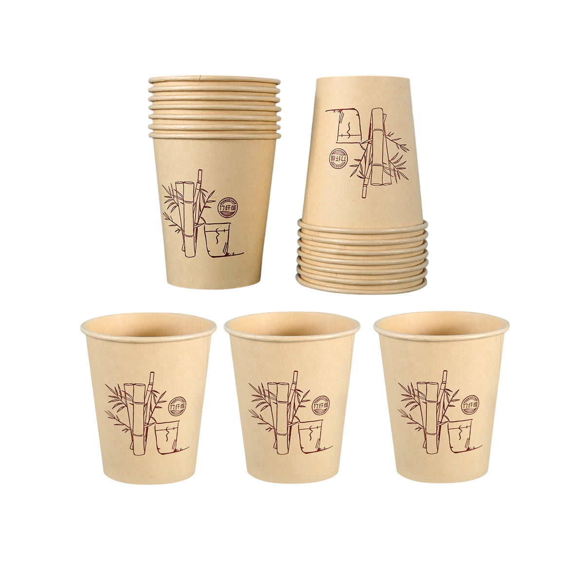 500PCS 9oz Bamboo Pulp Disposable Paper Coffee Cups