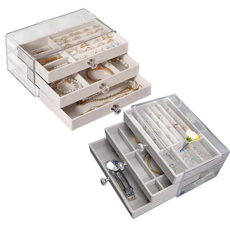 3 Layered Acrylic Jewellery Storage Drawer Case 1PC 2Colours 23.5x13.5x11cm - Discount Packaging Warehouse