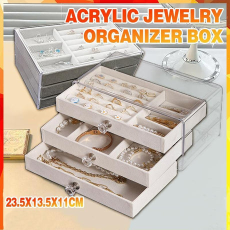 3 Layered Acrylic Jewellery Storage Drawer Case 1PC 2Colours 23.5x13.5x11cm - Discount Packaging Warehouse