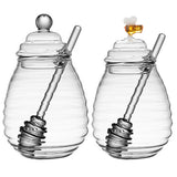Household Glass Honey Jar with Lid 2PCS Stirring Rod Transparent Honey Bottle