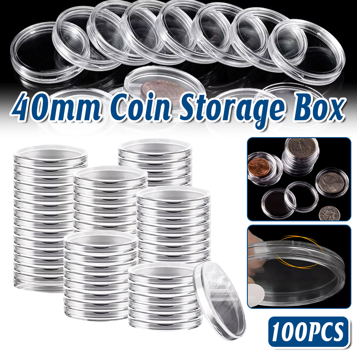 100pcs 40mm Round Coin Boxes Storage Protection Case