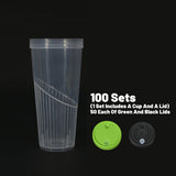 100 Sets 650ml Transparent Drinking Cups with Lids Party Use