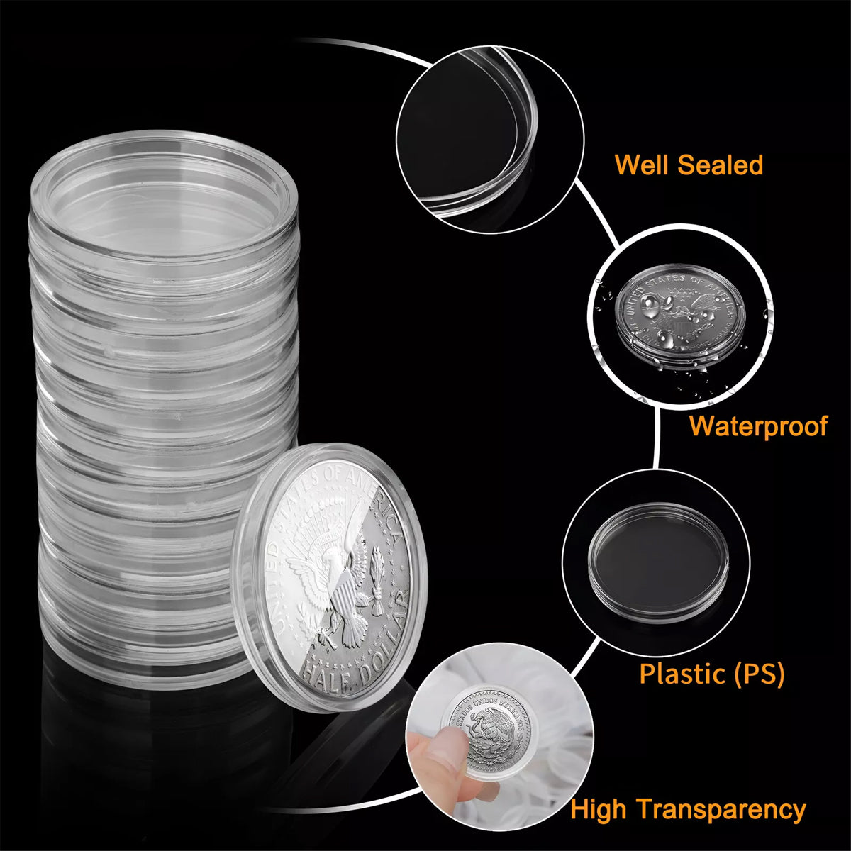 100pcs 40mm Round Coin Boxes Storage Protection Case