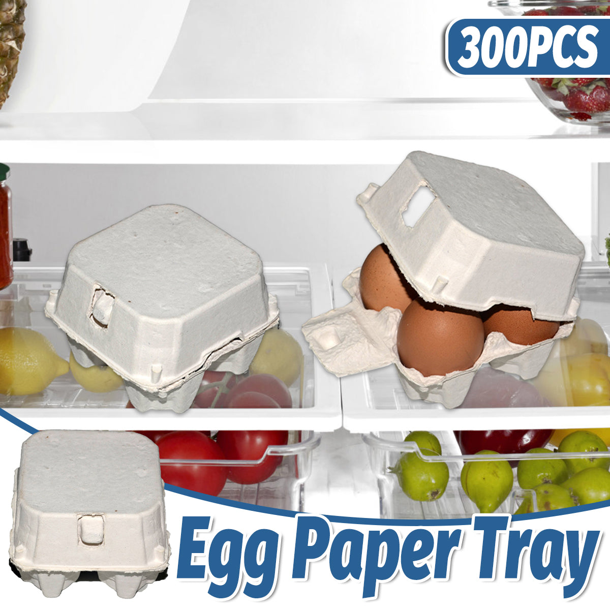 300PCS 4 Slot Paper Egg Trays Molded Pulp Stackable for Egg Packaging