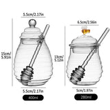 Household Glass Honey Jar with Lid 2PCS Stirring Rod Transparent Honey Bottle