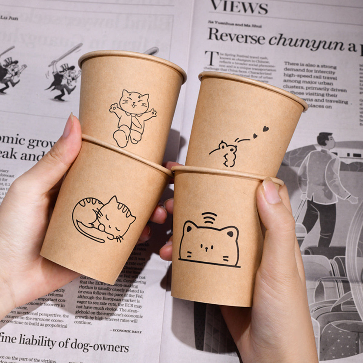 300PCS Disposable Paper Cups 250ml Food-Grade Leakproof