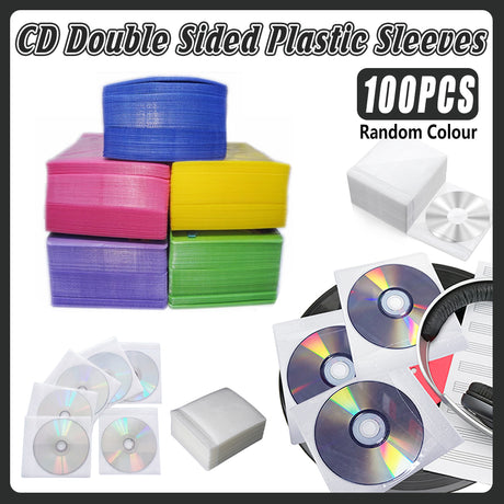 Premium White CD DVD Double Sided Plastic Sleeves 100PCS