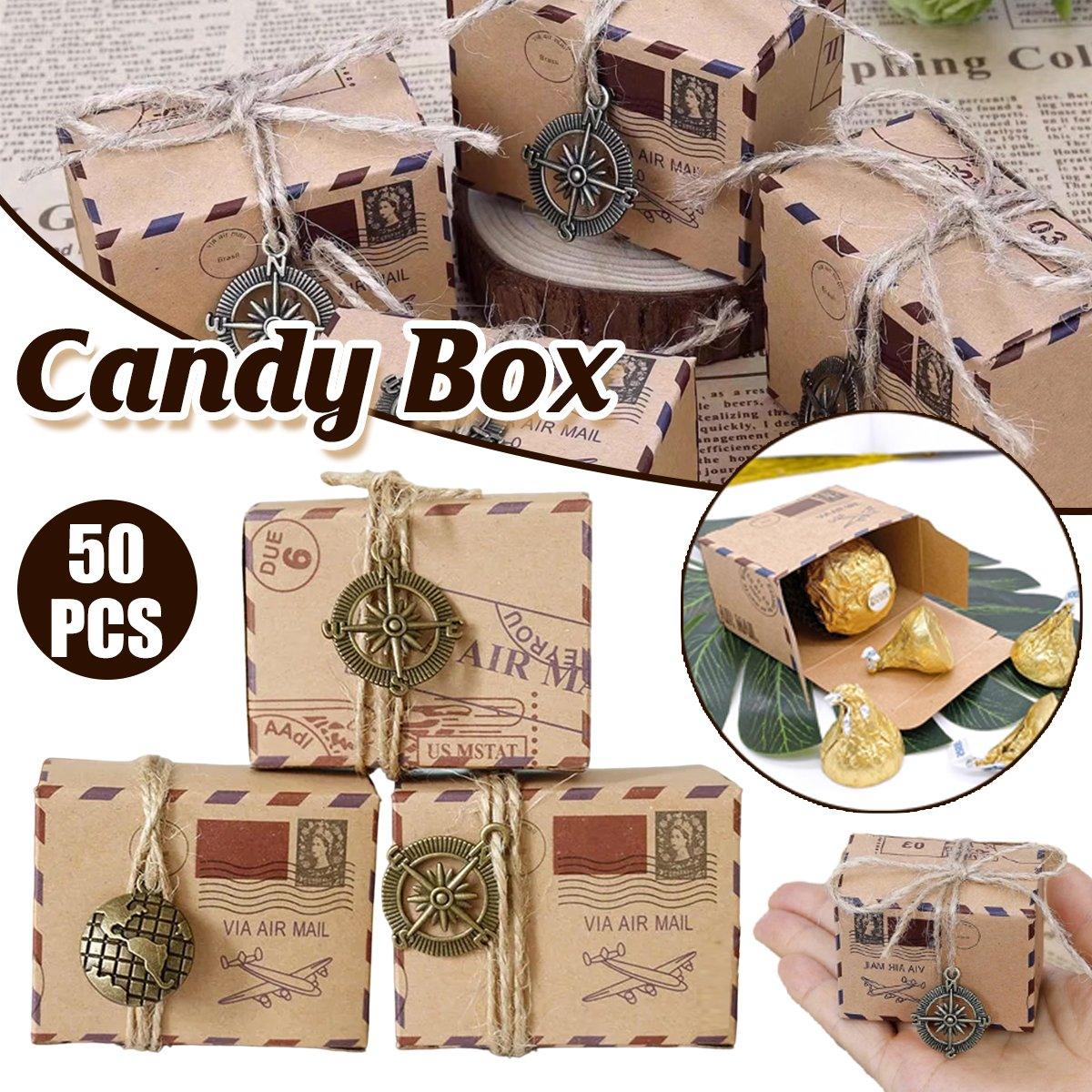 50PCS Mailing Themed Candy Box Durable Kraft Paper