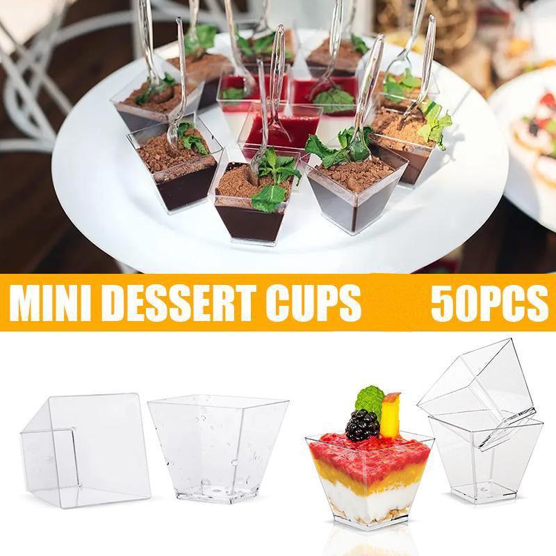 Plastic dessert cups filled with colorful desserts