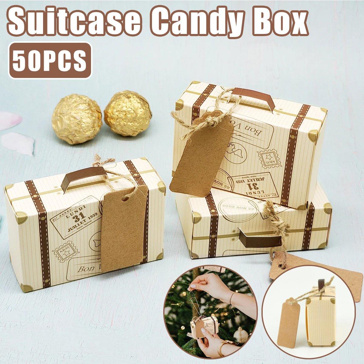 50PCS Suitcase Shaped Dessert Box White Cardboard and Kraft Paper