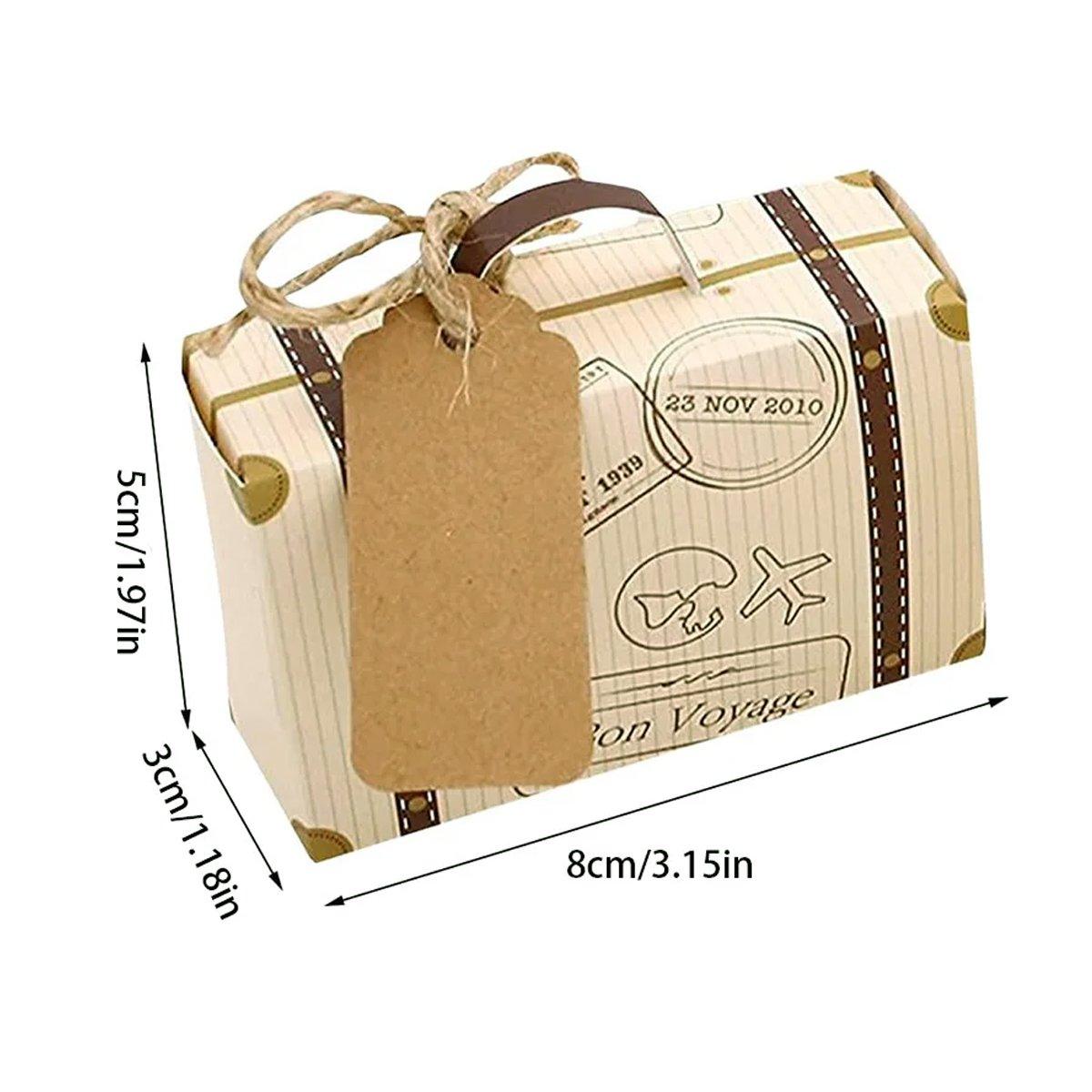 50PCS Suitcase Shaped Dessert Box White Cardboard and Kraft Paper