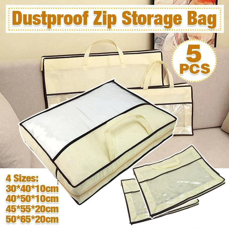 Beige non-woven fabric blanket storage bags with clear PVC