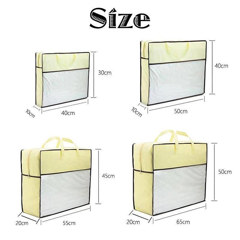 Beige non-woven fabric blanket storage bags with clear PVC