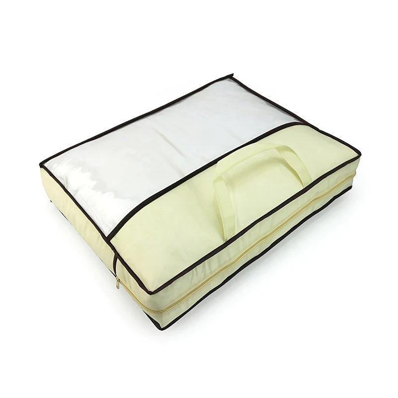 Beige non-woven fabric blanket storage bags with clear PVC