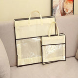 Beige non-woven fabric blanket storage bags with clear PVC