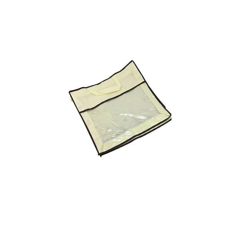 Beige non-woven fabric blanket storage bags with clear PVC