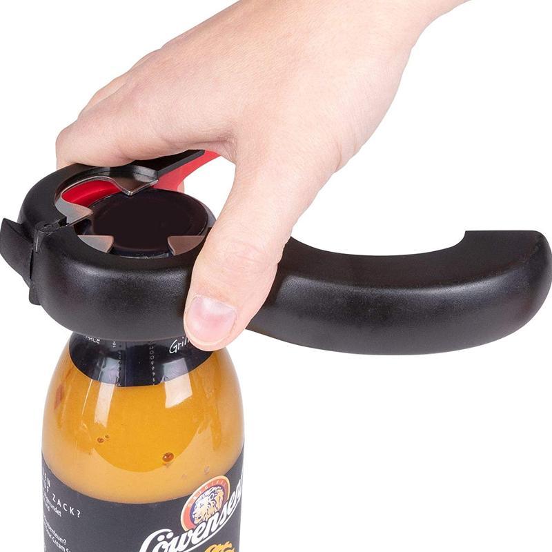 6 IN 1 Bottle Opener 1PC 14.5x6.2cm Black Manual Cap Lid Twist Off Gadget - Discount Packaging Warehouse